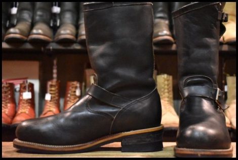 【9E 良品 PT83 黒タグ Cマーク】Chippewa チペワ エンジニア 黒 ブラック スチールトゥ プルオン ビブラム ブーツ HOPESMORE