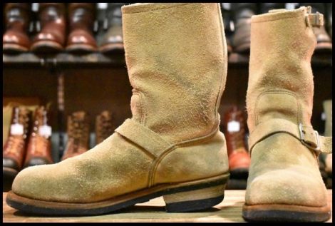 【8.5D 中古 PT91刺繍】レッドウィング 8268 スエード エンジニア タン ラフアウト スチールトゥ ベージュ ブーツ redwing HOPESMORE