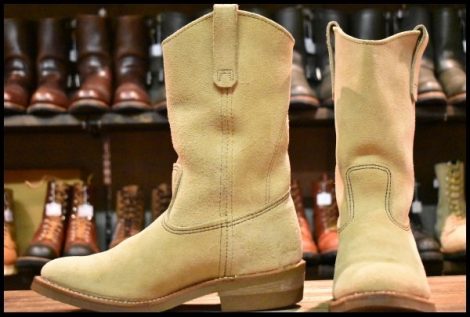 【7.5E 良品 06年】レッドウィング 8156 スエード ペコス ホーソーン タンラフアウト ベージュ プルオン ブーツ redwing pecos HOPESMORE