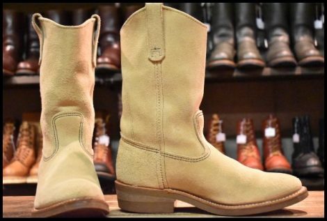 【7.5E 良品 06年】レッドウィング 8156 スエード ペコス ホーソーン タンラフアウト ベージュ プルオン ブーツ redwing pecos HOPESMORE
