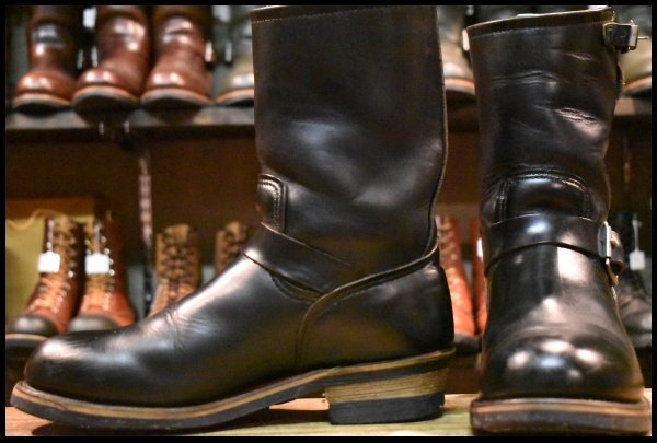 【9D 良品 PT91刺繍】レッドウィング 2268 エンジニア 黒 ブラッククローム スチールトゥ プルオン ブーツ redwing HOPESMORE