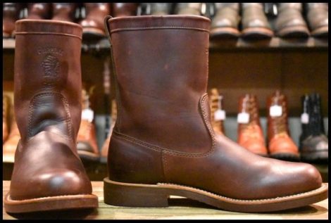 【8.5D 美品 黒タグ】Chippewa チペワ 91095 ビンテージウェリントンブーツ プルオン 茶 ブラウン ビブラム700 HOPESMORE