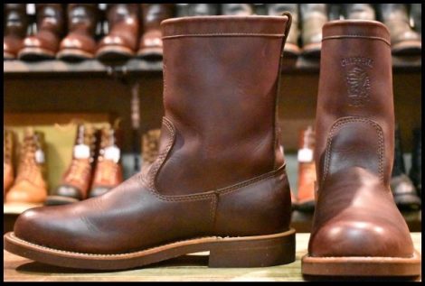 【8.5D 美品 黒タグ】Chippewa チペワ 91095 ビンテージウェリントンブーツ プルオン 茶 ブラウン ビブラム700 HOPESMORE