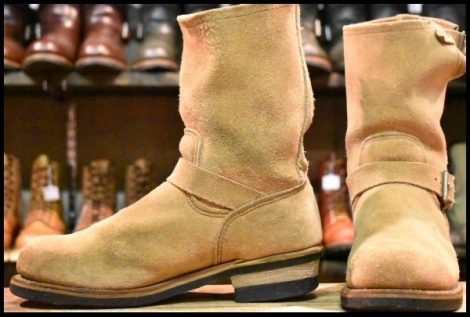 【8D 良品 PT99プリント 旧シルエット 04年】レッドウィング 8268 スエード エンジニア スチールトゥ ベージュ ブーツ redwing HOPESMORE