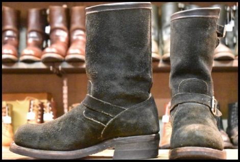 【9E 良品 黒タグ】Chippewa チペワ 91069 黒スエード エンジニア ブラック ラフアウト スチールトゥ 11インチハイト ブーツ HOPESMORE