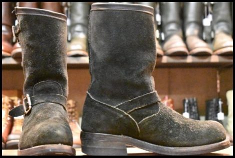 【9E 良品 黒タグ】Chippewa チペワ 91069 黒スエード エンジニア ブラック ラフアウト スチールトゥ 11インチハイト ブーツ HOPESMORE