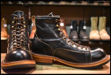 【9.5D 良品】unknown 編み上げブーツ ブラック 黒 ビブラム435シングル レースアップ レッドウィング好きに ブーツ HOPESMORE