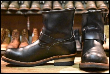 【9.5D 良品 15年】レッドウィング 2976 ショート エンジニア 黒 ブラッククローム スチールトゥ プルオン ブーツ redwing HOPESMORE
