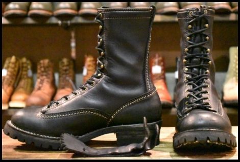 【9.5E 良品 13年】WESCO ウエスコ カスタムジョブマスターLTT 黒 ブラック ビブラム100シングル レースアップ 編み上げ ブーツ HOPESMORE