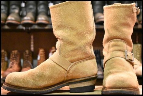 【8D 中古 PT99刺繍 ベルト位置低い】レッドウィング 8268 スエード エンジニア タン ラフアウト ベージュ ブーツ redwing HOPESMORE