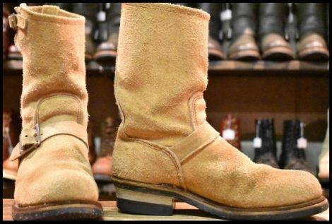 【8D 中古 PT99刺繍 ベルト位置低い】レッドウィング 8268 スエード エンジニア タン ラフアウト ベージュ ブーツ redwing HOPESMORE