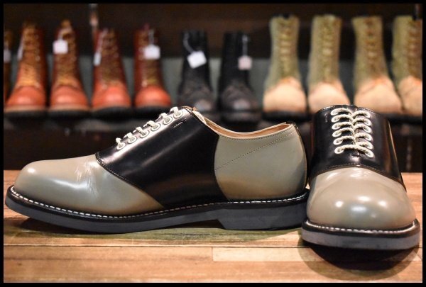 【25.5CM 良品】REGAL リーガル サドルシューズ 2051 オックスフォード 黒×灰 ツートン 編み上げ 短靴 ローカット ブーツ HOPESMORE