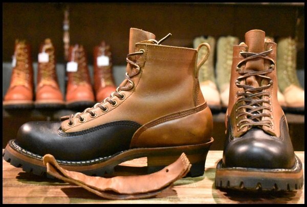 【7E 美品】WHITE’S ホワイツ スモークジャンパーLTT ツートン ブラック×ディストレスド 黒 茶 ビブラム100シングル ブーツ HOPESMORE