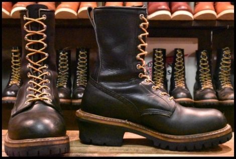 【8D 良品 PT91刺繍】レッドウィング 2218 ロガー 黒 ブラッククローム スチールトゥ 編み上げ ロング ブーツ redwing HOPESMORE