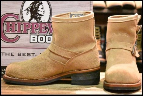 【8E 箱付 良品 黒タグ】Chippewa チペワ 91070 ショートスエード エンジニア 7インチハイト サンドスエード スチール ブーツ HOPESMORE