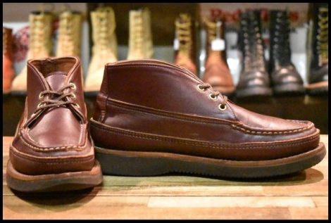 【8E 良品】RUSSELL MOCCASIN ラッセルモカシン スポーティングクレーチャッカ バーガンディ ダブルモカシン 短靴 ブーツ HOPESMORE