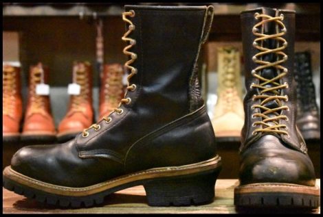 【9D 良品 PT83 92年0６月刻印】レッドウィング 2218 ロガー 黒 ブラッククローム スチールトゥ ロング ブーツ redwing HOPESMORE