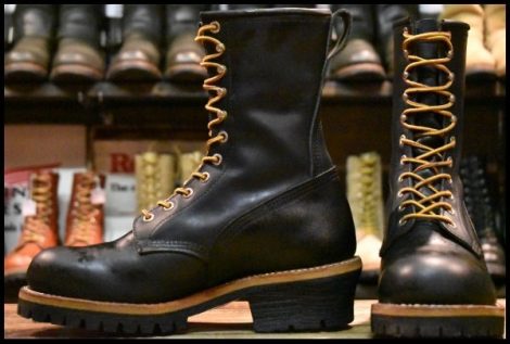 【8D 美品 08年】レッドウィング 2218 ロガー 黒 ブラッククローム スチールトゥ 編み上げ ビブラム ブーツ redwing HOPESMORE
