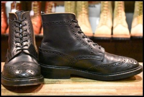 【UK8.5 箱付 良品】Tricker’s トリッカーズ M2508 ブローグブーツ ブラック ボックスカーフ 黒 ウイングチップ カントリー HOPESMORE