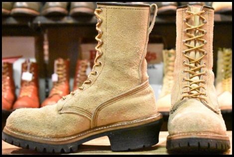 【7D 良品 PT83】レッドウィング 8218 スエードロガー タンラフアウト ベージュ 編み上げ レースアップ ブーツ redwing HOPESMORE