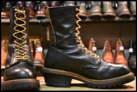 【7D 良品 PT91刺繍】レッドウィング 2218 ロガー 黒 ブラッククローム スチールトゥ 編み上げ ロング ブーツ redwing HOPESMORE