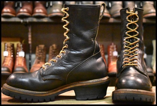 【7D 良品 PT91刺繍】レッドウィング 2218 ロガー 黒 ブラッククローム スチールトゥ 編み上げ ロング ブーツ redwing HOPESMORE