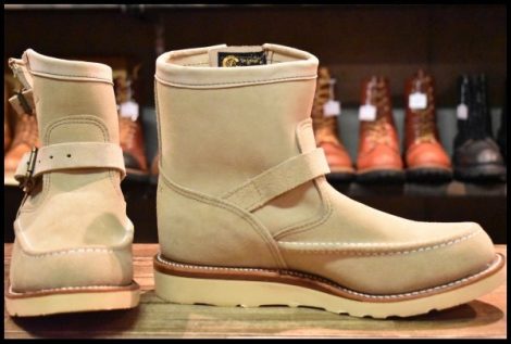 【8E 箱付 未使用 黒タグ】Chippewa チペワ 97875 ショートモックエンジニア サンドスエード ベージュ ラフアウト ブーツ HOPESMORE