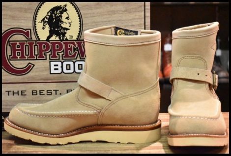 【8E 箱付 未使用 黒タグ】Chippewa チペワ 97875 ショートモックエンジニア サンドスエード ベージュ ラフアウト ブーツ HOPESMORE