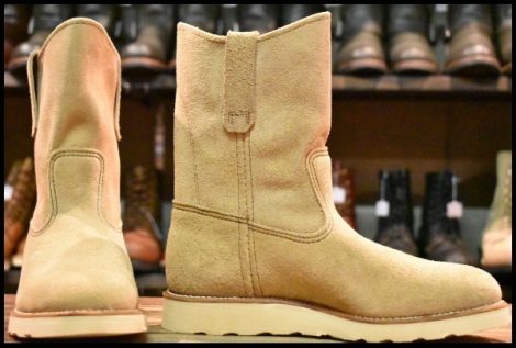 【7E DEAD 羽タグ 97年】レッドウィング 8168 スエード ペコス タン ラフアウト プルオン ベージュ ブーツ redwing pecos HOPESMORE