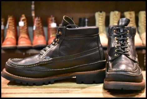 【8E 良品 青タグ】RUSSELL MOCCASIN ラッセルモカシン ダブルモカシン ワークブーツ ブラック 黒 編み上げ ブーツ HOPESMORE