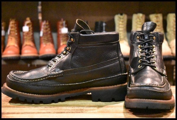 【8E 良品 青タグ】RUSSELL MOCCASIN ラッセルモカシン ダブルモカシン ワークブーツ ブラック 黒 編み上げ ブーツ HOPESMORE