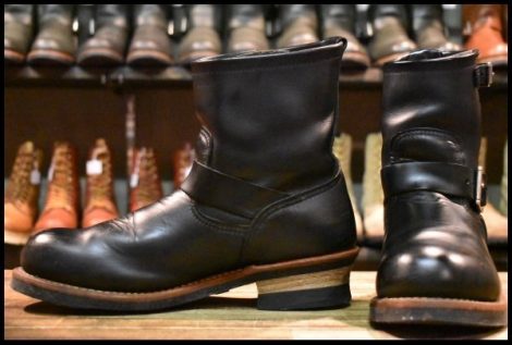 【8.5D 良品 13年】レッドウィング 2976 ショート エンジニア 黒 ブラッククローム スチールトゥ プルオン ブーツ redwing HOPESMORE