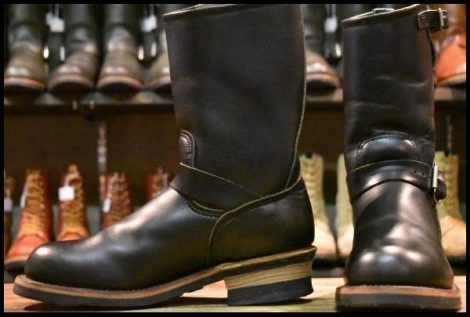 【7.5D 美品 PT91刺繍】レッドウィング 2268 エンジニア 黒 ブラッククローム スチールトゥ プルオン ブーツ redwing HOPESMORE
