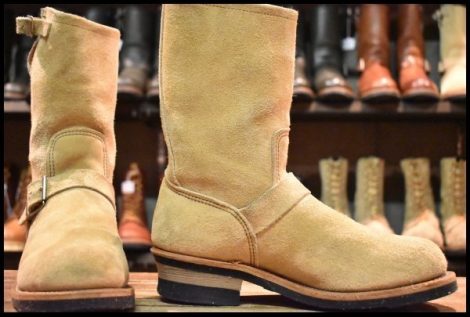 【7.5D 箱付 良品 PT91刺繍】レッドウィング 8268 スエード エンジニア タン ラフアウト スチールトゥ ベージュ ブーツ redwing HOPESMORE