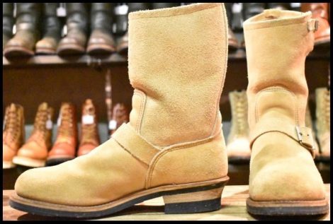 【9.5D 良品 PT91刺繍】レッドウィング 8268 スエード エンジニア タン ラフアウト スチールトゥ ベージュ ブーツ redwing HOPESMORE