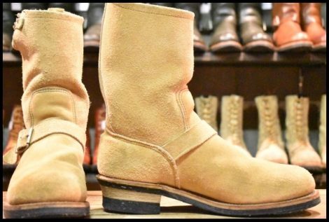 【9.5D 良品 PT91刺繍】レッドウィング 8268 スエード エンジニア タン ラフアウト スチールトゥ ベージュ ブーツ redwing HOPESMORE