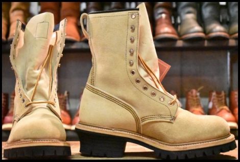 【8D 箱付 DEAD PT91刺繍 98年】レッドウィング 8218 スエード ロガー タンラフアウト ベージュ 編み上げ ロング ブーツ redwing HOPESMORE