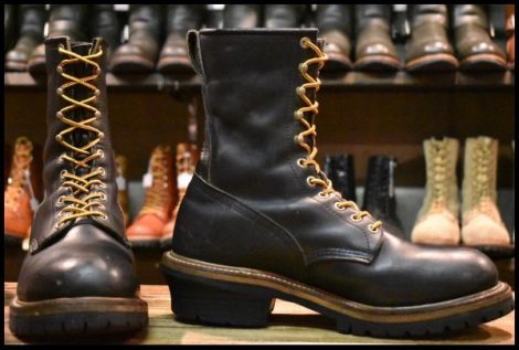 【9.5D 良品 PT91刺繍】レッドウィング 2218 ロガー 黒 ブラッククローム スチールトゥ 編み上げ ロング ブーツ redwing HOPESMORE