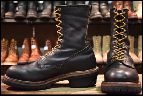 【9.5D 良品 PT91刺繍】レッドウィング 2218 ロガー 黒 ブラッククローム スチールトゥ 編み上げ ロング ブーツ redwing HOPESMORE