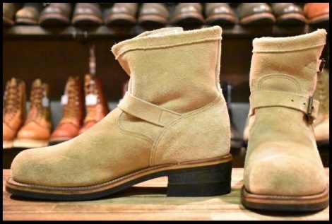 【8E 良品 PT91 白タグ】Chippewa チペワ スエード ショートエンジニア 7インチハイト サンドスエード スチールトゥ ブーツ HOPESMORE