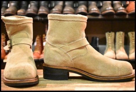 【8E 良品 PT91 白タグ】Chippewa チペワ スエード ショートエンジニア 7インチハイト サンドスエード スチールトゥ ブーツ HOPESMORE