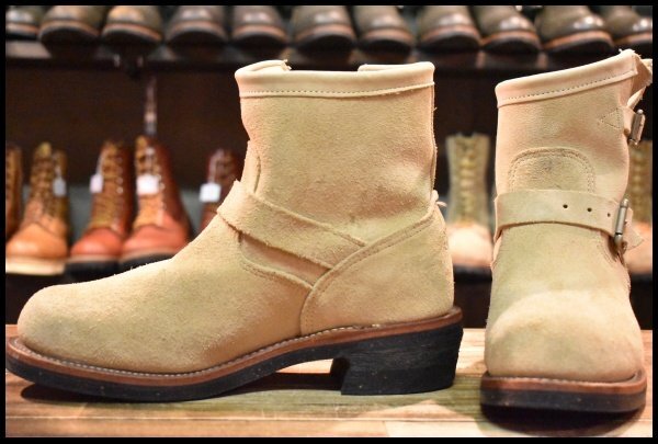 【8.5E 良品 黒タグ】Chippewa チペワ 1901M56 ショートエンジニア 7インチハイト サンドスエード ベージュ ブーツ HOPESMORE