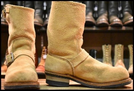 【8D 良品 PT99刺繍 ベルト位置低い】レッドウィング 8268 スエード エンジニア タン ラフアウト ベージュ ブーツ redwing HOPESMORE