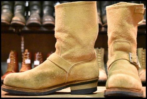 【8D 良品 PT99刺繍 ベルト位置低い】レッドウィング 8268 スエード エンジニア タン ラフアウト ベージュ ブーツ redwing HOPESMORE