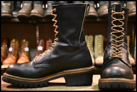【8D 良品 PT91刺繍】レッドウィング 2218 ロガー 黒 ブラッククローム スチールトゥ 編み上げ ロング ブーツ redwing HOPESMORE
