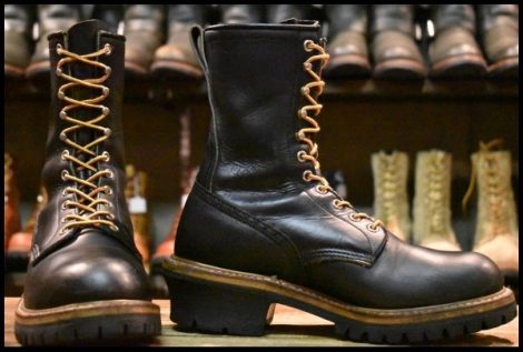 【8D 良品 PT91刺繍】レッドウィング 2218 ロガー 黒 ブラッククローム スチールトゥ 編み上げ ロング ブーツ redwing HOPESMORE