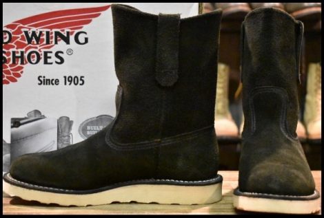 【6D 箱付 美品 09年】レッドウィング 8177 黒スエード ペコス ブラック ラフアウト プルオン ブーツ redwing pecos HOPESMORE