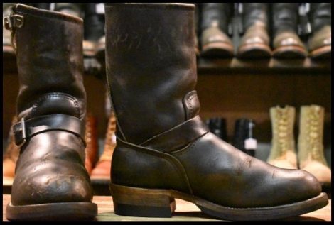 【7.5D 中古 PT91プリント カスタム】レッドウィング 2268 エンジニア ブラッククローム スチールトゥ プルオン ブーツ redwing HOPESMORE