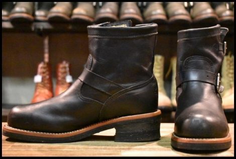 【7.5E 良品 黒タグ】Chippewa チペワ 1901M10 ショートエンジニア ブラック 黒 スチールトゥ ビブラム ブーツ HOPESMORE