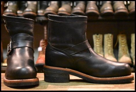 【7.5E 良品 黒タグ】Chippewa チペワ 1901M10 ショートエンジニア ブラック 黒 スチールトゥ ビブラム ブーツ HOPESMORE
